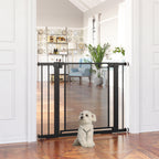 PawHut Extendable Pressure Dog Gate with Automatic Closing, in Steel and ABS, 75-103x76 cm, Black - Borgè