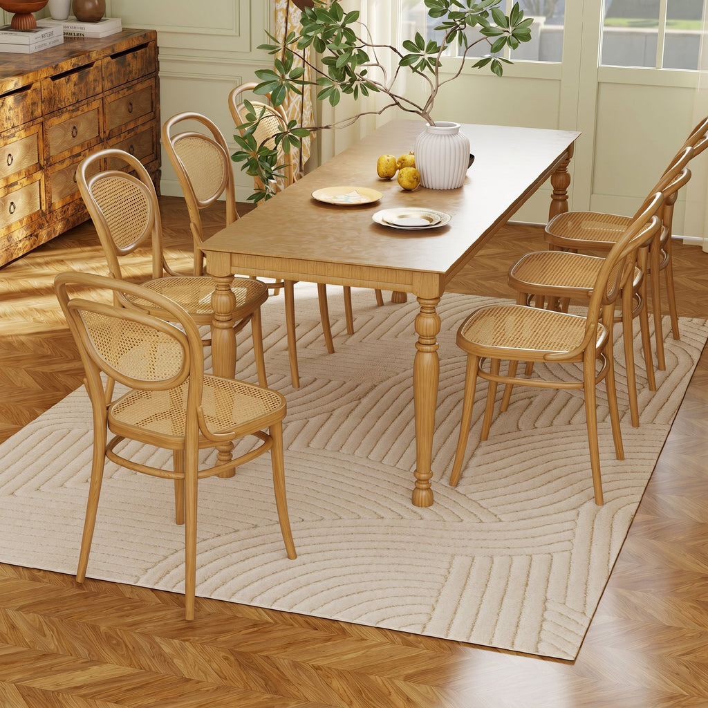 HOMCOM Modern Non-Slip Polyester and Cotton Area Rug with Line Design for Living Room, Bedroom, Cream