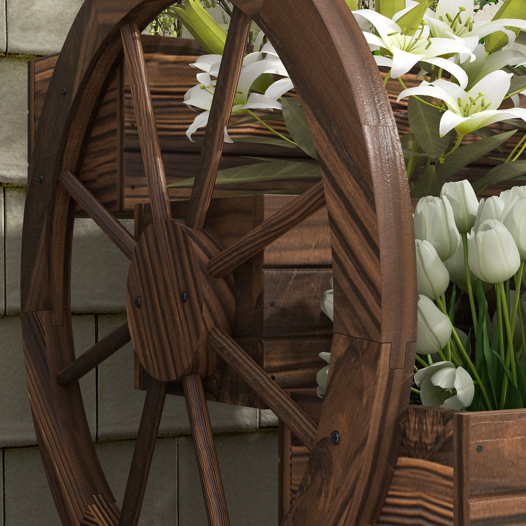Outsunny 3-Tier Outdoor Planter with Decorative Wheels Made of Carbonized Fir Wood, 62x61x57 cm