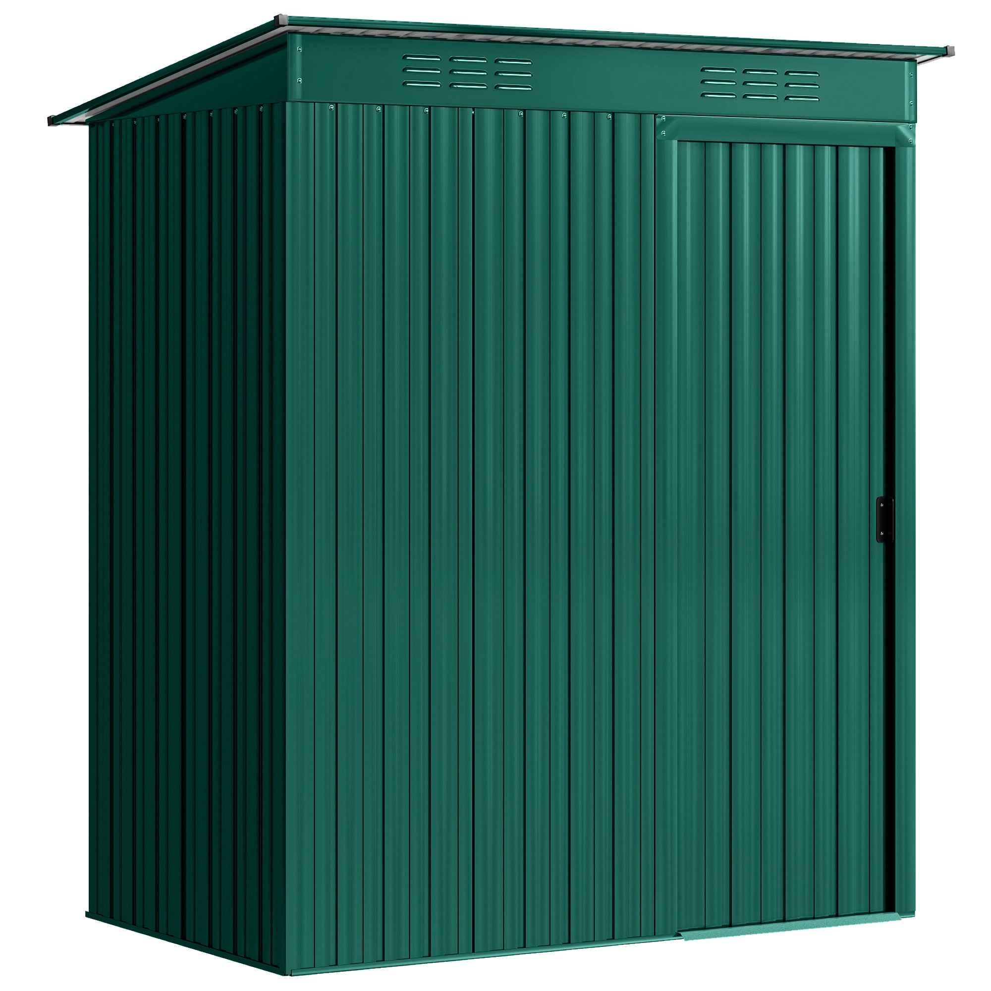 Outsunny Metal Garden Shed with Vents and Sliding Door, 159x106x181 cm, Green