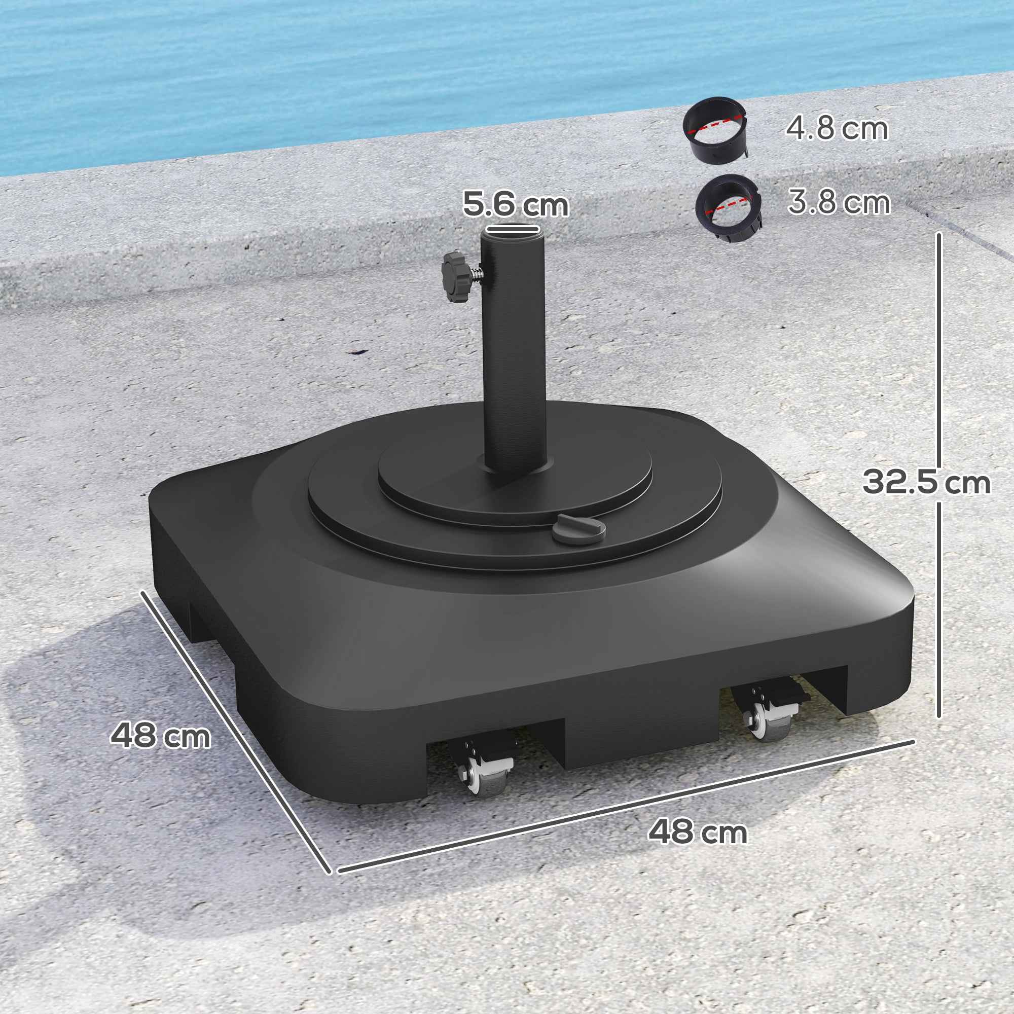 Outsunny Umbrella Base with Wheels and Fillable with Water or Sand, in HDPE, 48x48x32.5 cm, Black