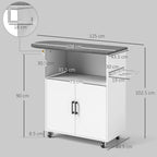 Mobile Ironing Board with 2-Door Cabinet and Open Space, 125x43.5x102.5 cm, White