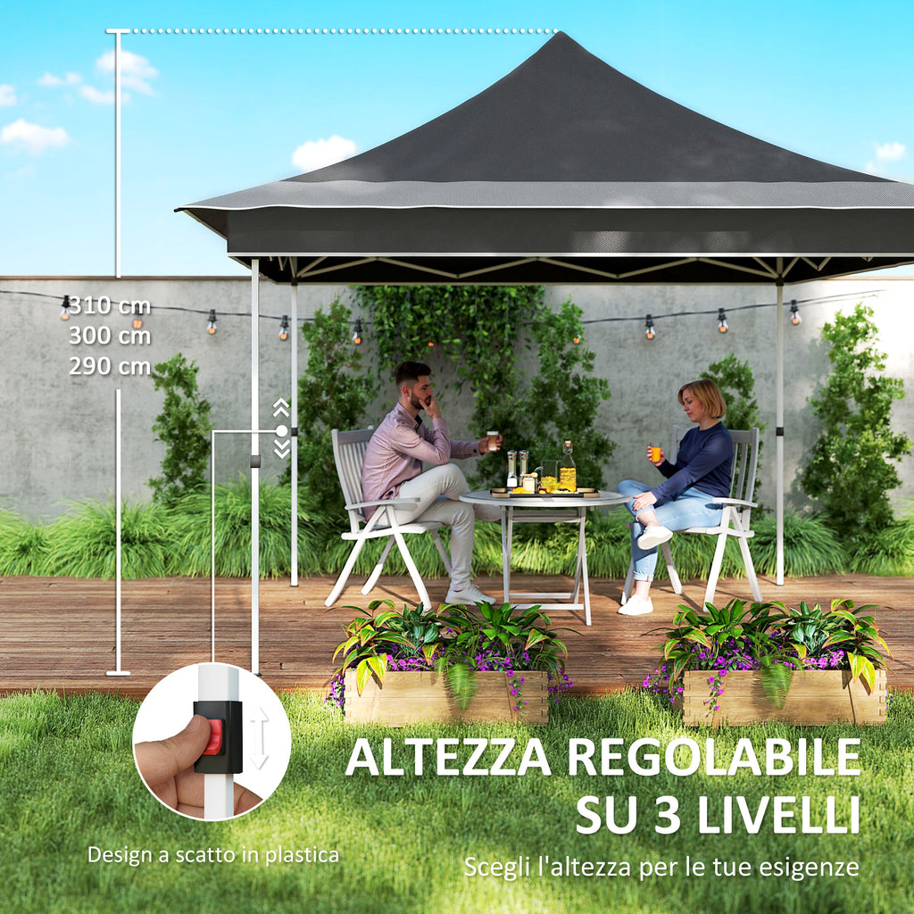 Garden Gazebo with Adjustable Height with Mosquito Net, in Polyester and Metal, 357x357x310 cm, Dark Gray