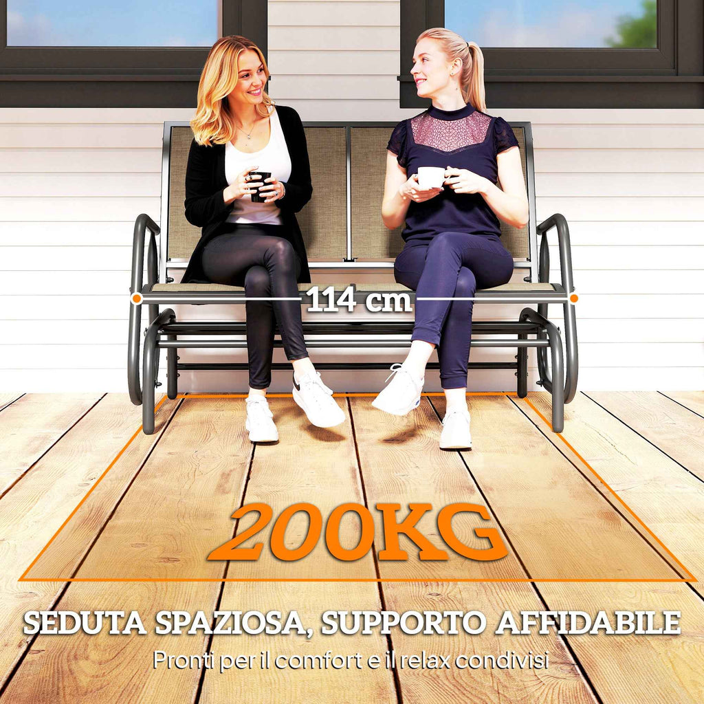Outsunny 2-Seater Garden Swing Bench in Metal and Mesh Fabric, 120x70x85 cm, Light Brown