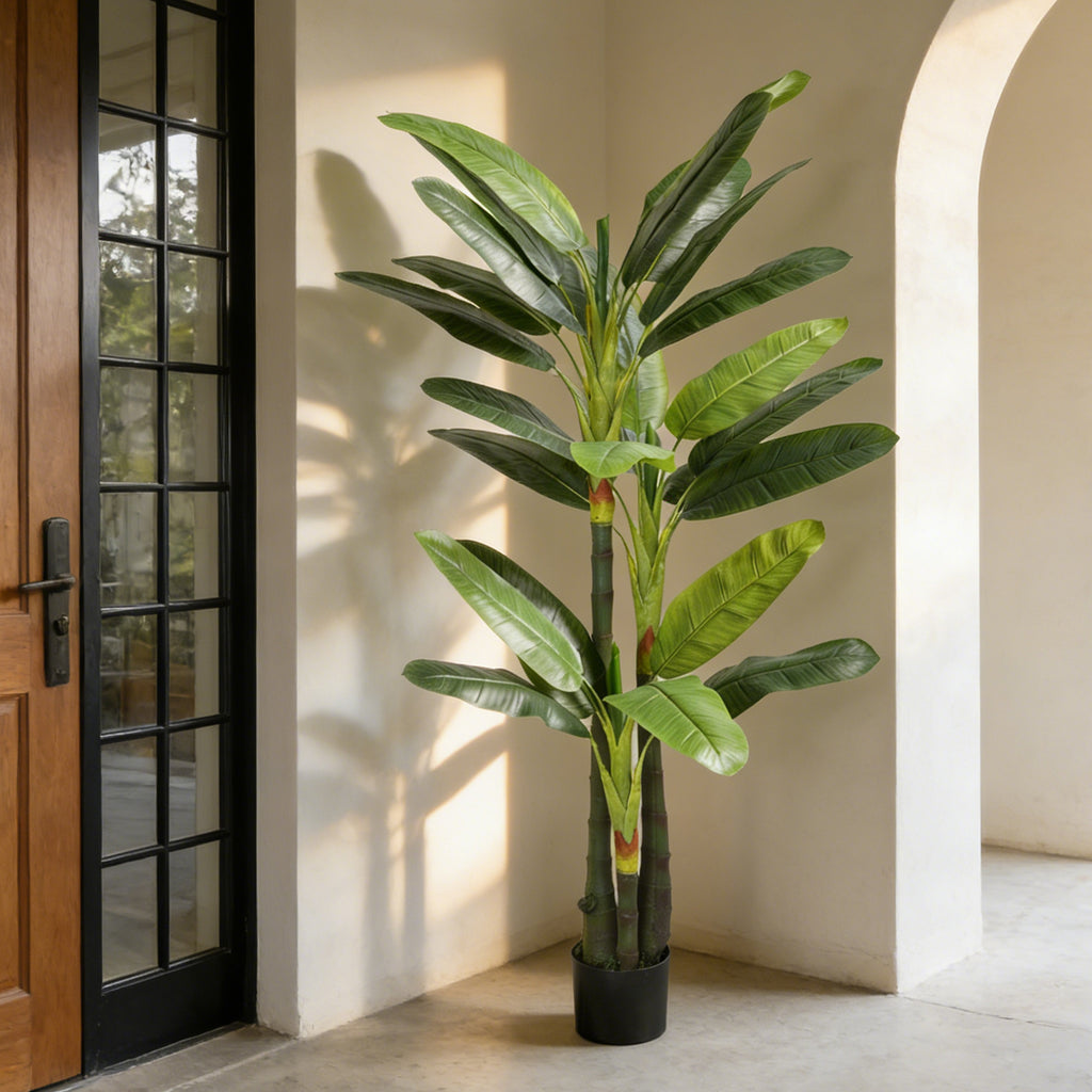 HOMCOM Artificial Banana Tree, Fake Plant with 18 Leaves, 180 cm, Green