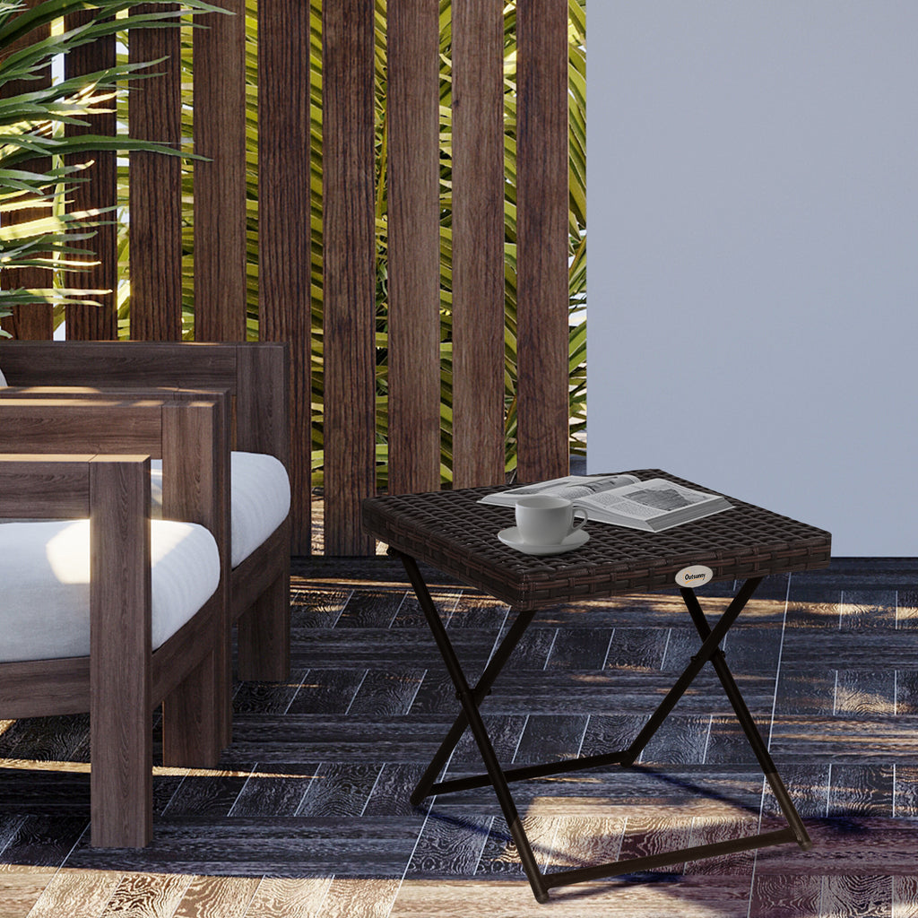 Folding Garden Table in Synthetic Rattan and Steel, Space-Saving Balcony Table, 40x40x40cm, Brown