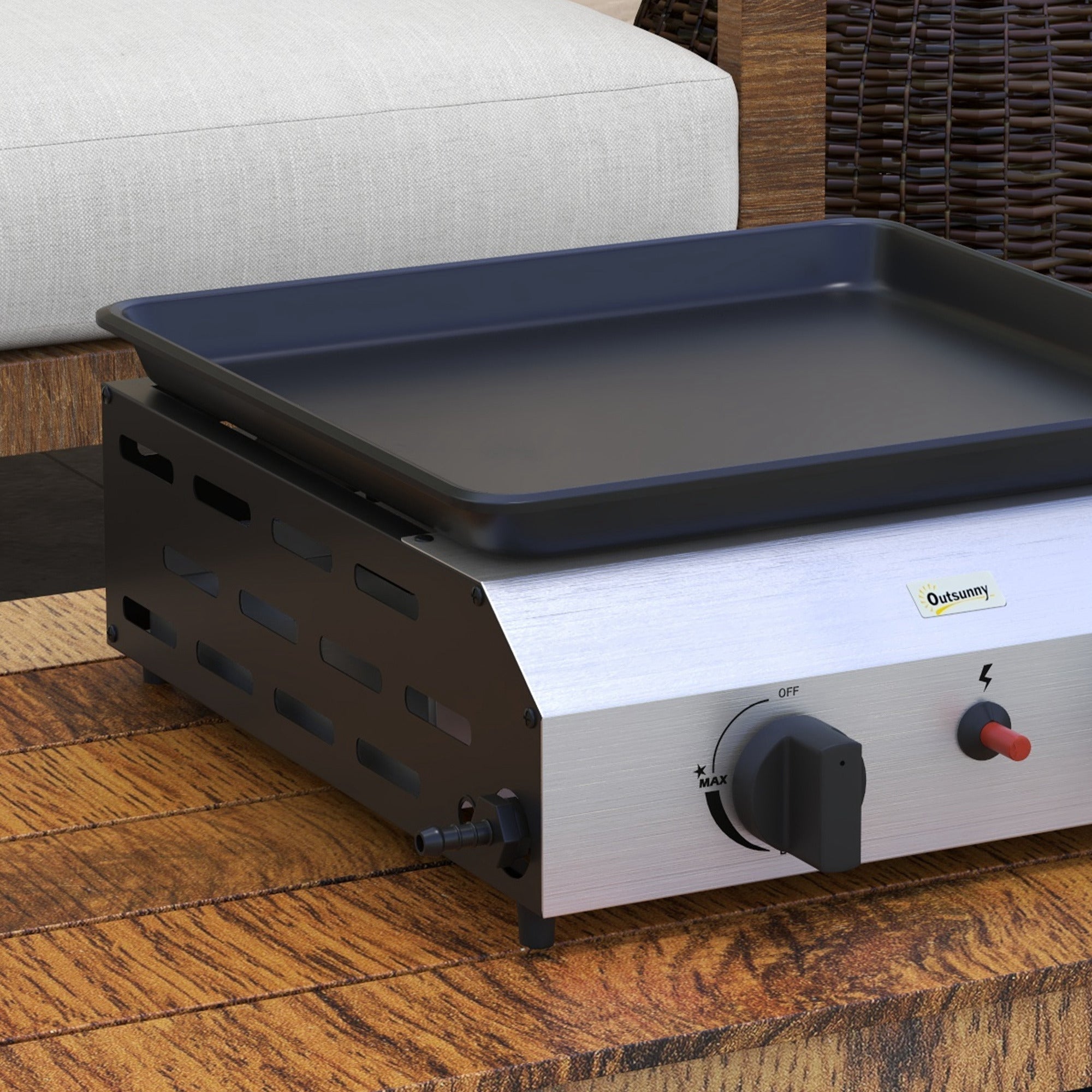 Outsunny gas barbecue plate with 2 burners, non -stick plane and 4.8kw power, silver - Borgè