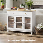 Kitchen Sideboard Cabinet Buffet with Glass Doors, 100x35x80.3 cm, White and Oak
