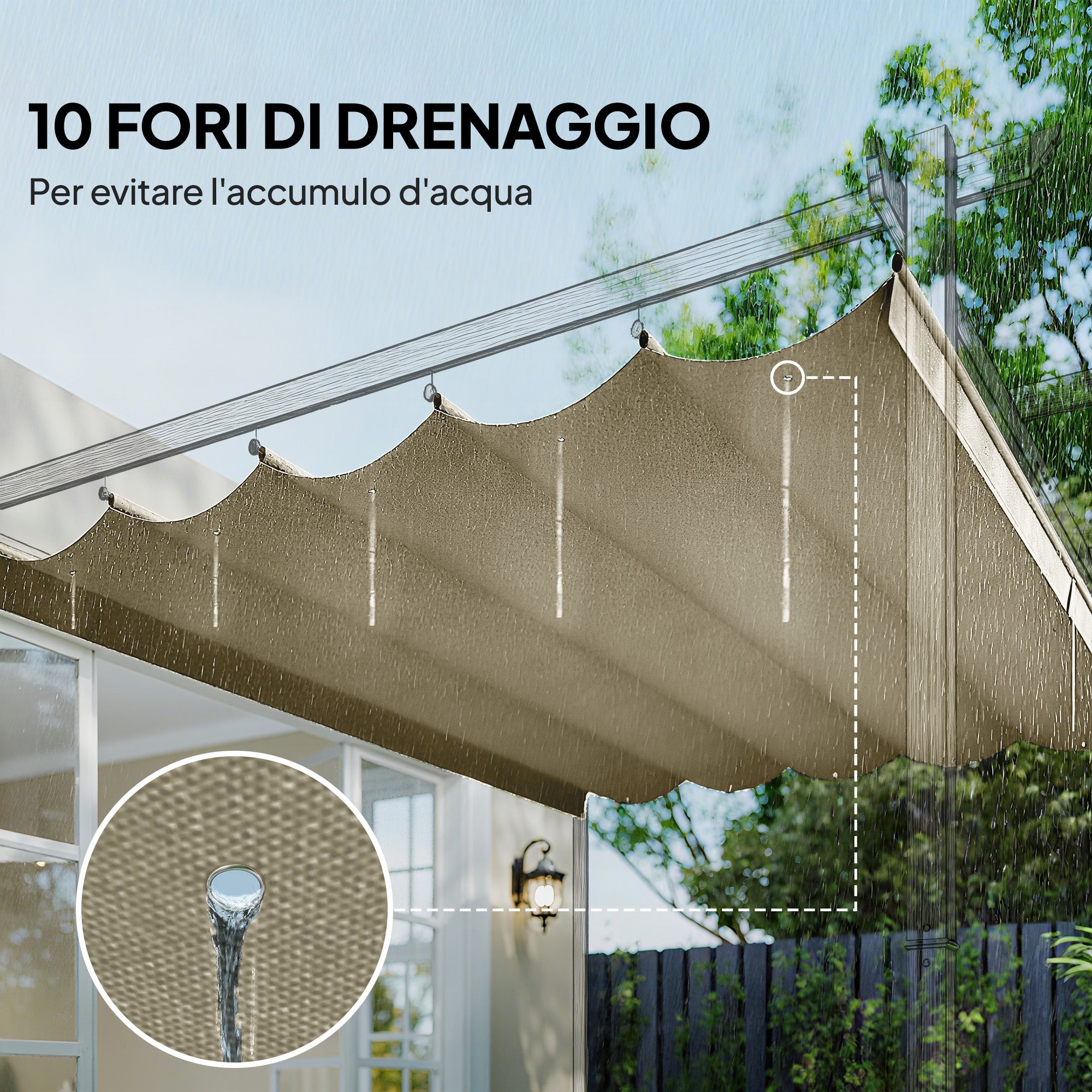 Outsunny Gazebo Pergola Roof with 10 Drainage Holes in Polyester, 250x255 cm, for 3x3m Pergola, Beige