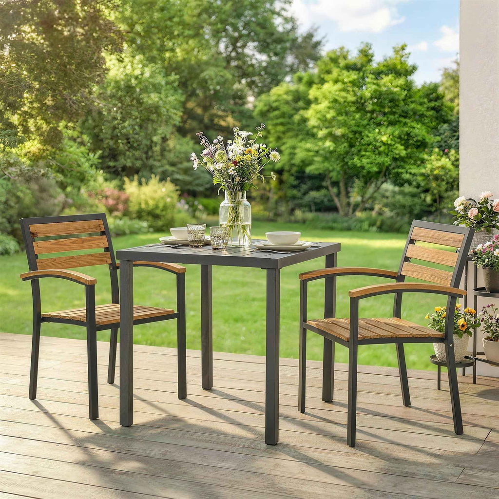 Outsunny Set of 2 Stackable Outdoor Chairs in Wood and Steel, Natural Wood Color