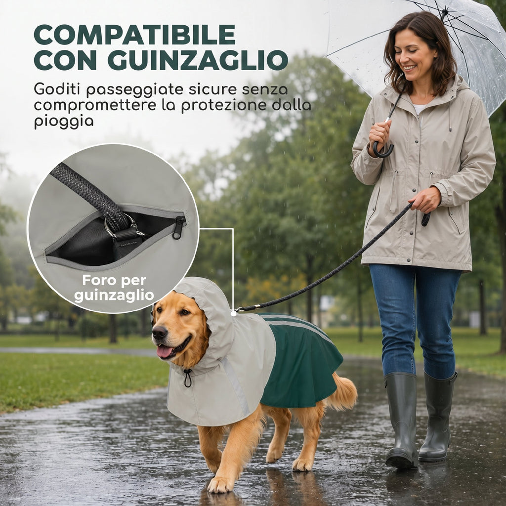 PawHut Dog Raincoat with Hood, Leash Hole, and Reflective Stripes, for Large Dogs, Green