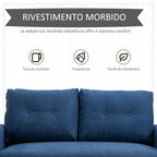 Nordic Style Modern Quilted 2 Seater Sofa, Polyester and Wood, 145x76x88 cm, Blue