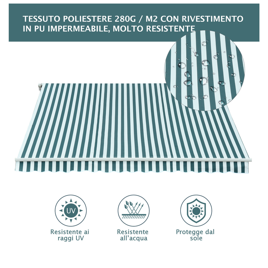 Outdoor Awning with Arms with Crank, Metal and Polyester, 295x250cm Green and White