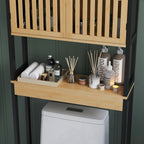 HOMCOM Cabinet Above Toilet with Cabinet 2 Slatted Doors and Open Shelf, 60x21.5x172cm, Wood Color - Borgè