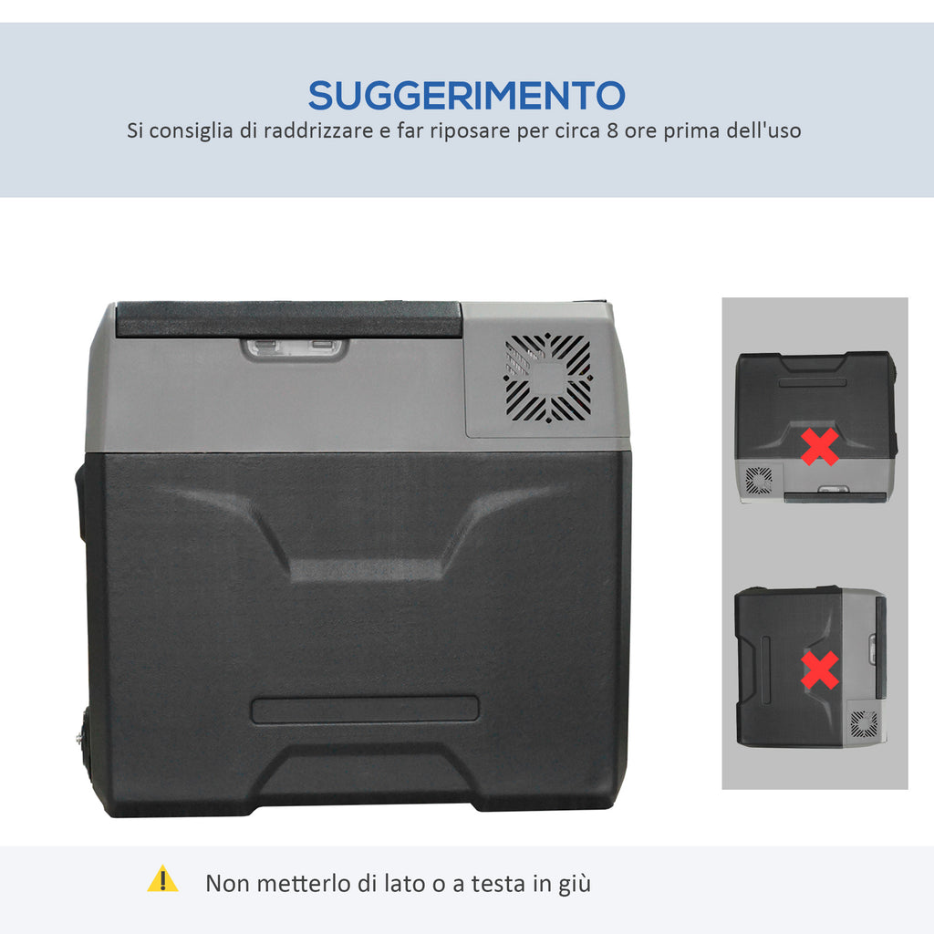 50L Car Fridge with Touch Panel, Handle and 2 Wheels, in Aluminum and Plastic, 58.6x37.8x54.5 cm, Gray
