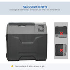 50L Car Fridge with Touch Panel, Handle and 2 Wheels, in Aluminum and Plastic, 58.6x37.8x54.5 cm, Gray