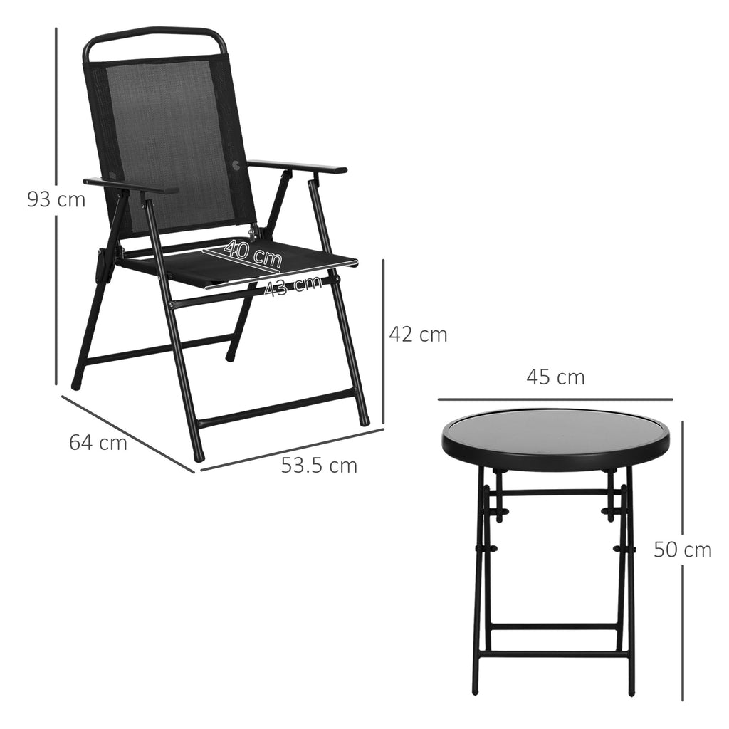Outsunny 3-Piece Garden Set with 2 Chairs 53.5x64x93 cm and Coffee Table Ø45x50 cm, Metal, Black