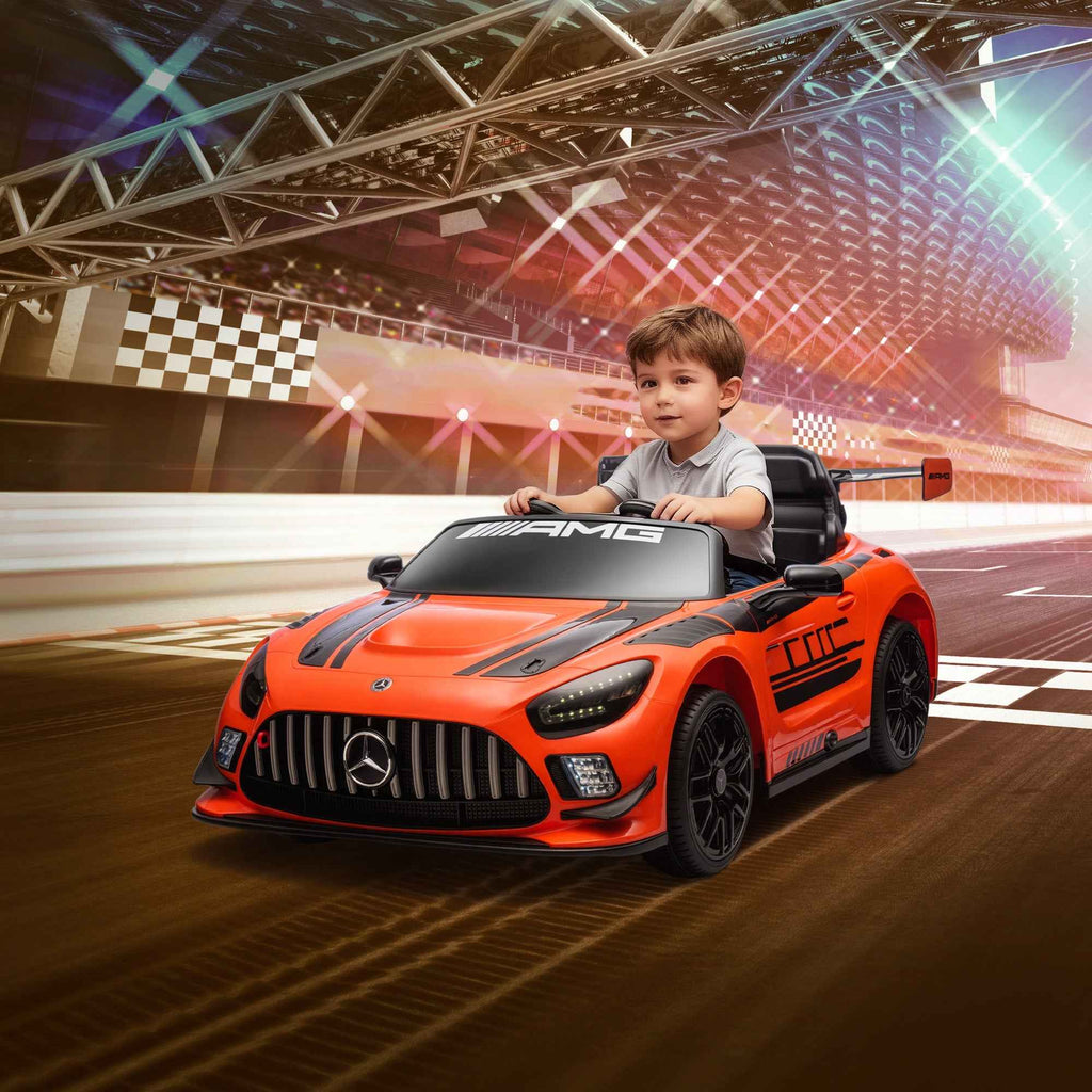 AIYAPLAY Electric Car for Children 3-8 Years Mercedes-AMG 12V with Remote Control, LED Lights, Transport Wheels, Orange