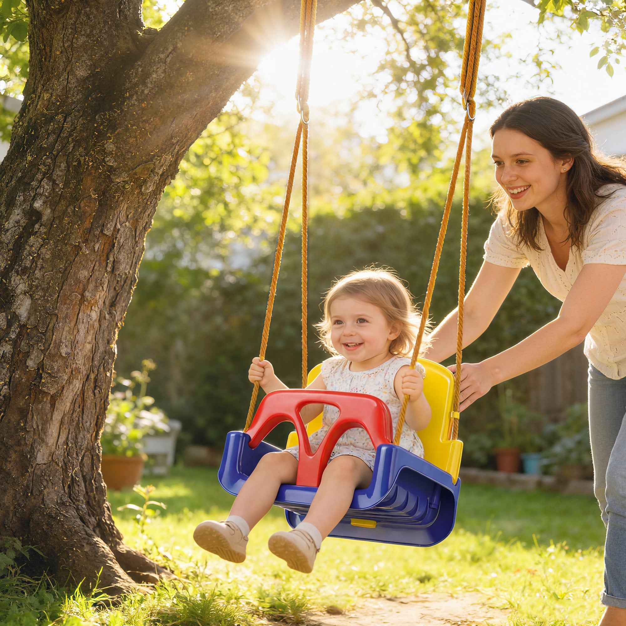 Outsunny 3-in-1 Garden Swing Set for Kids with Adjustable Rope, 42x33x120-180 cm, Blue