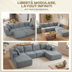 Modular Corner Sofa in Velvet Fabric with Cushions, 294x165x70 cm, Dark Grey