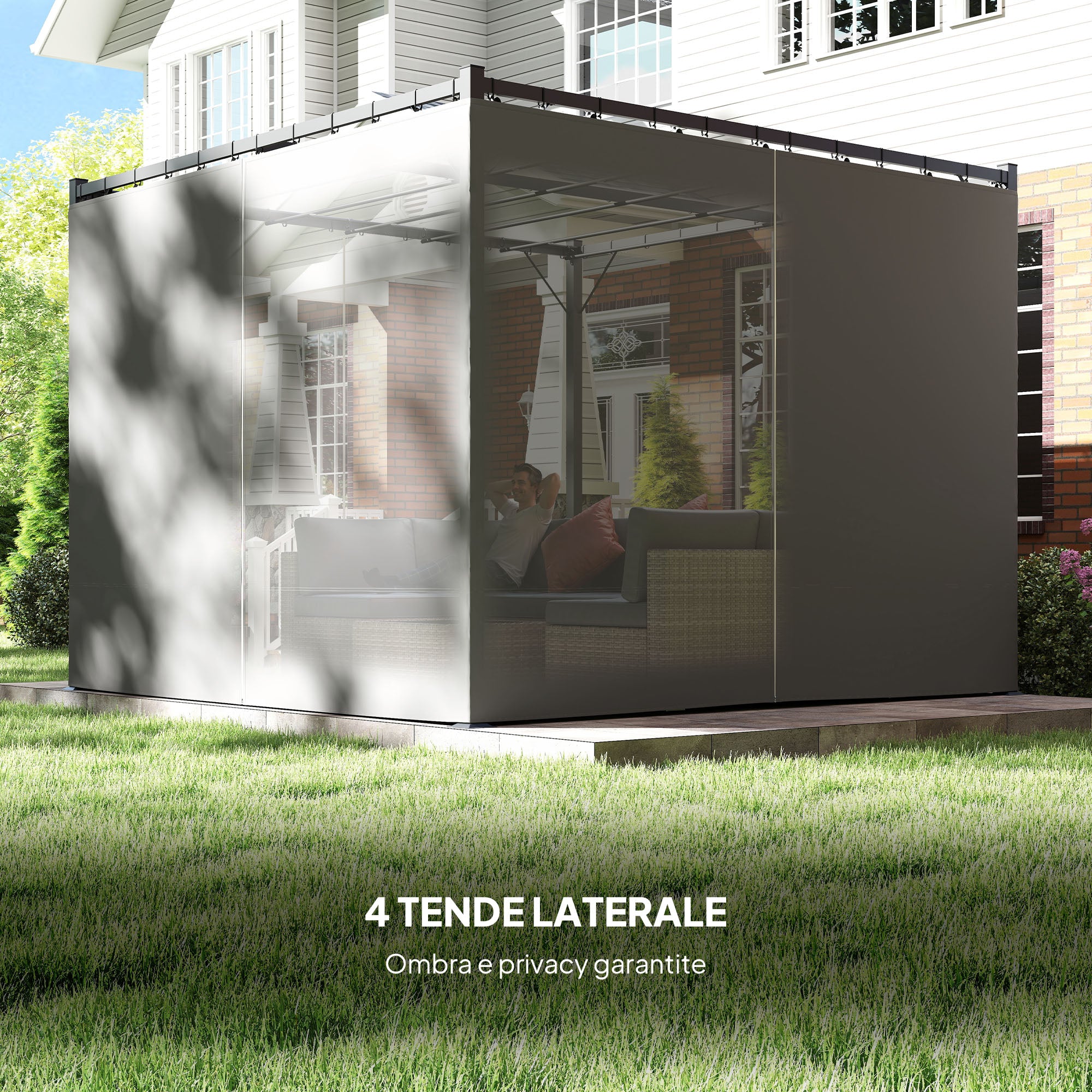 Outsunny Garden Pergola with Retractable Roof and Awnings, Metal and Polyester, 300x300x227 cm, Light Grey