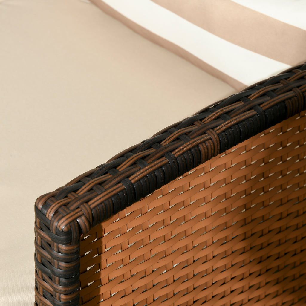 3-Seater Outdoor Sofa in PE Rattan with Padded and Removable Cushions, 173x68x78 cm, Brown