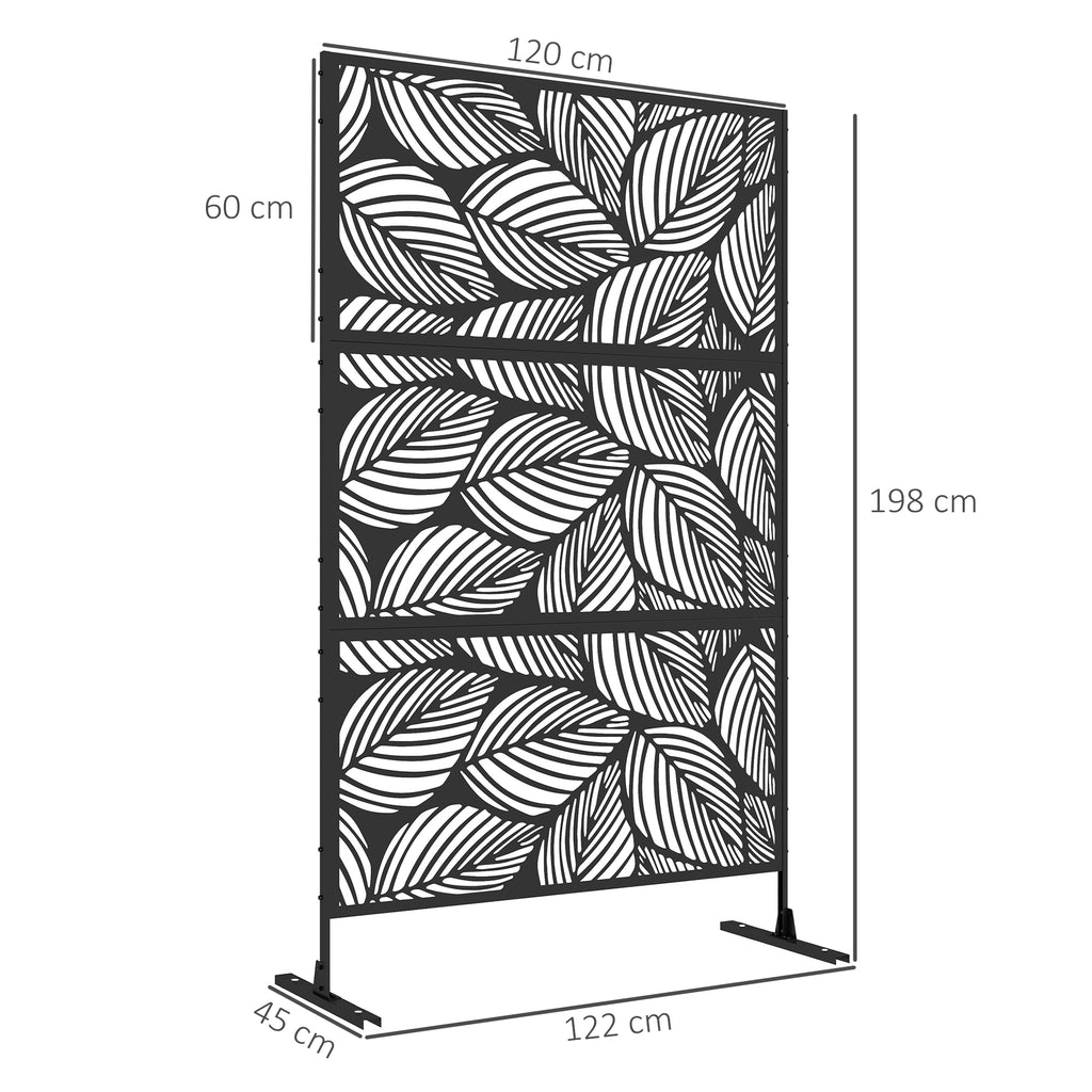 Outsunny decorative outdoor paragraph in steel with leaf design, 122x198cm, black - Borgè