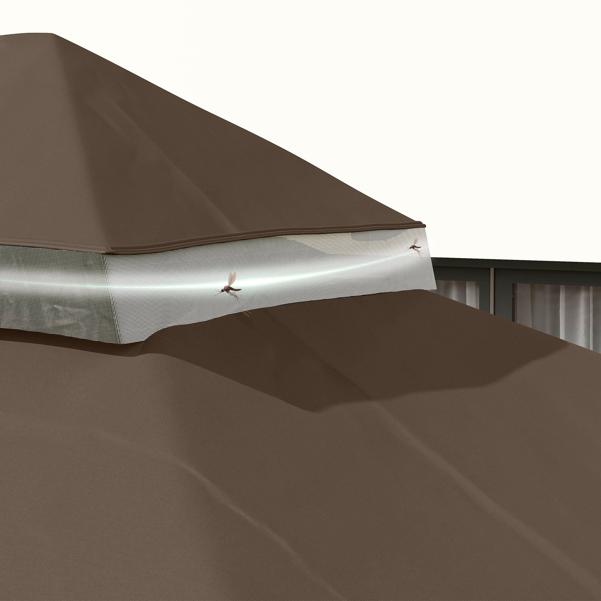 Outsunny 3x4m 2-Tier Garden Gazebo Cover in 600D Oxford Fabric with Drainage Holes, Coffee