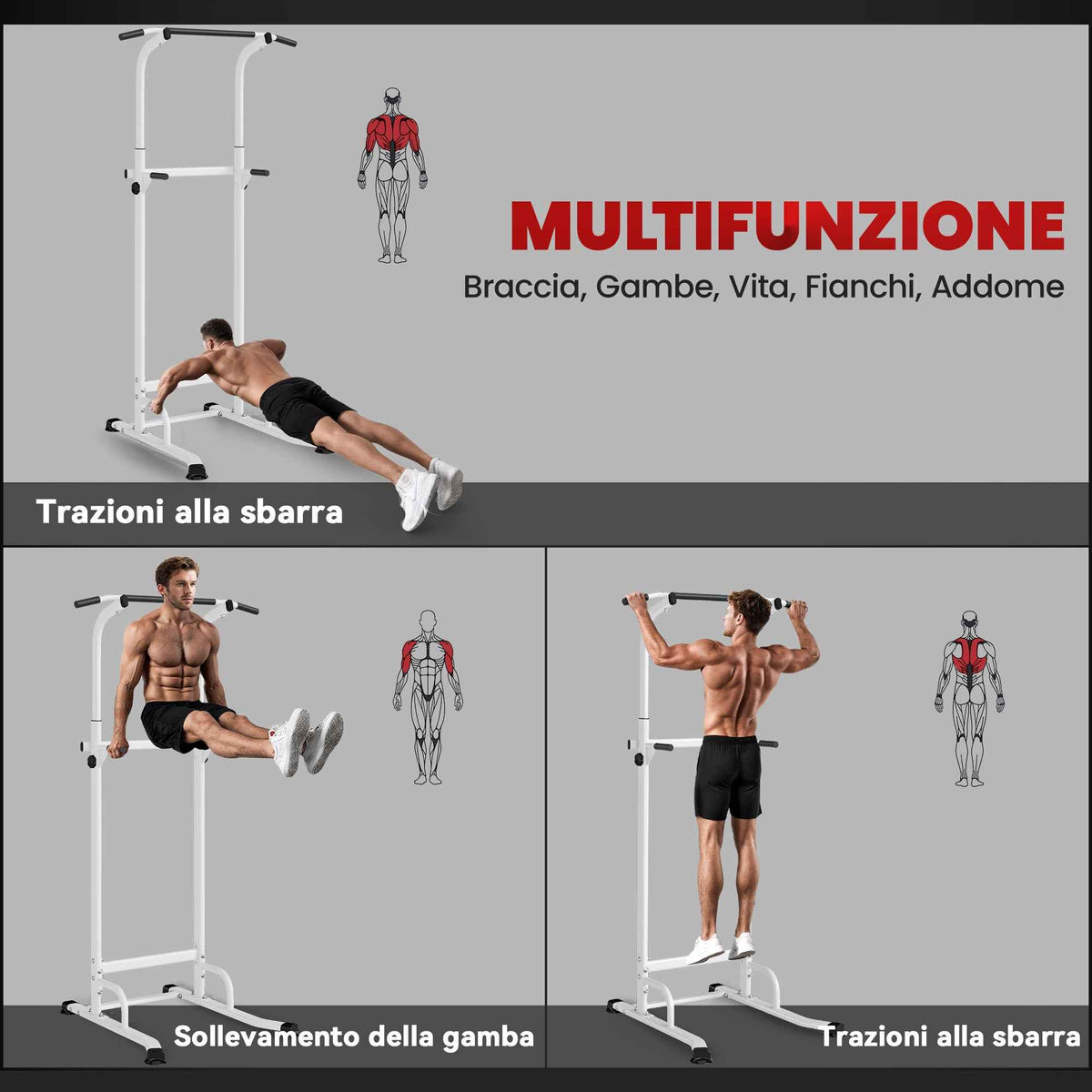 SPORTNOW Fitness Station with Dip and Pull-Up Bars, Adjustable Height 176.5-227 cm and 120 kg Capacity, White