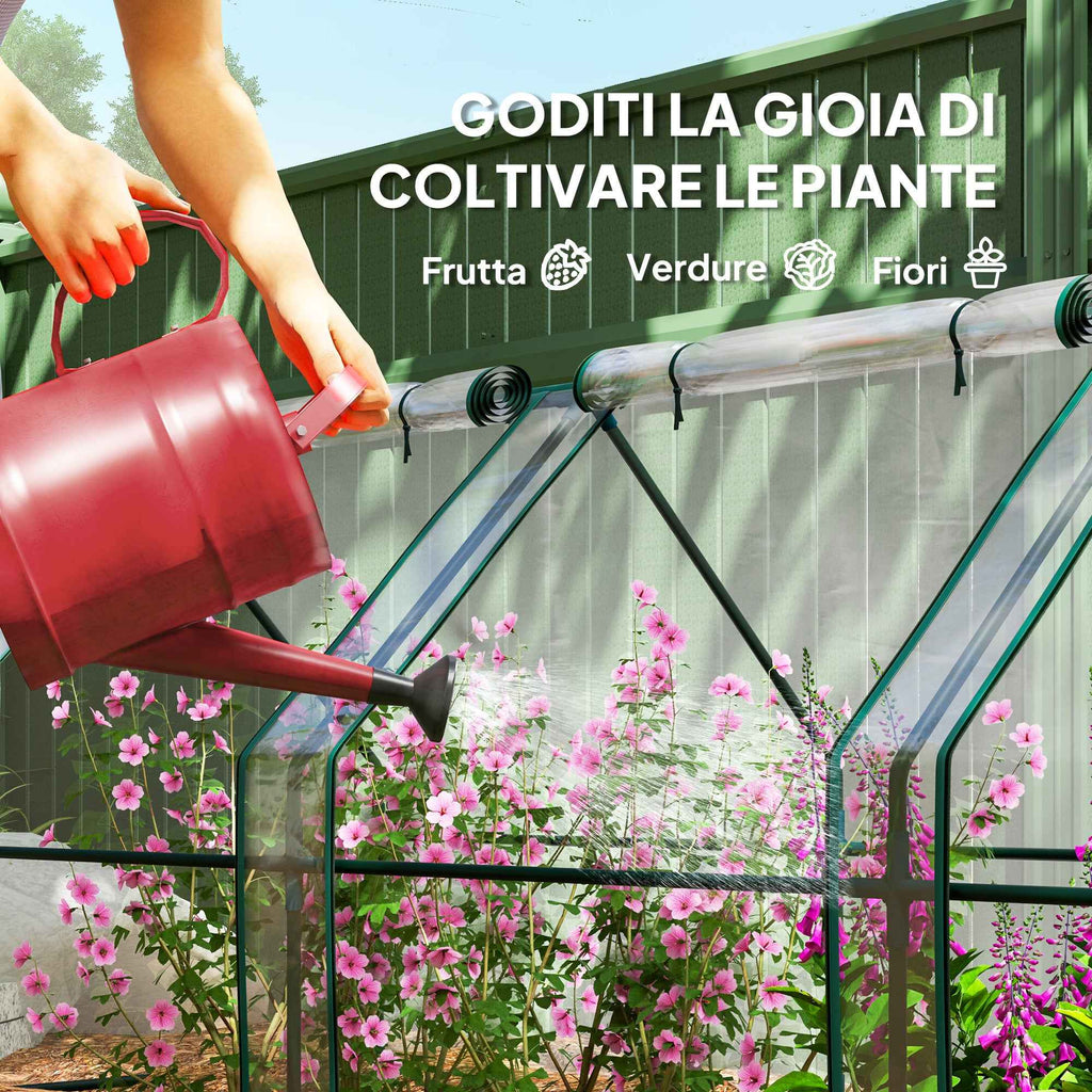 Outsunny 4-Door Roll-Up Mini Garden Greenhouse with Extended Cover, Steel and PE, 360x90x90 cm, Transparent