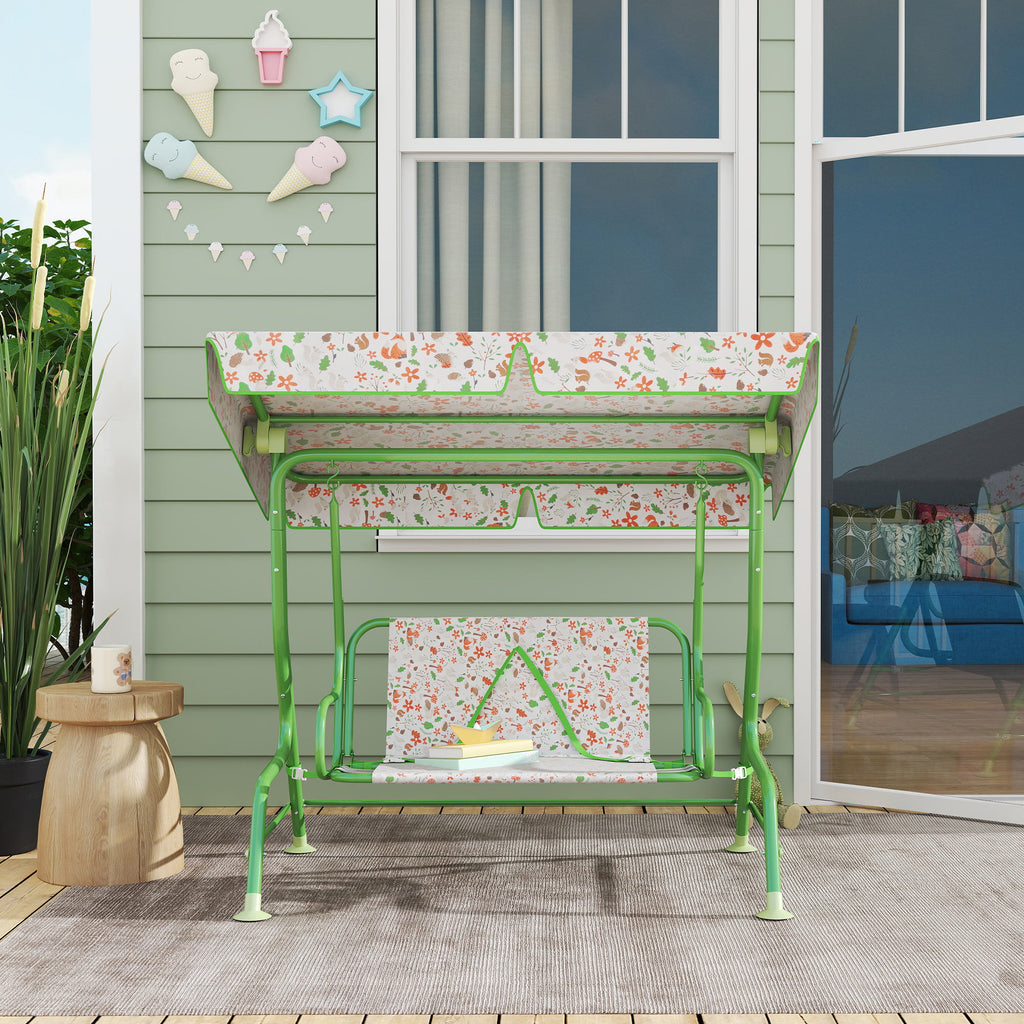 2-Seater Outdoor Children's Swing with Adjustable Canopy and Safety Belts, 112x75x120 cm, Green