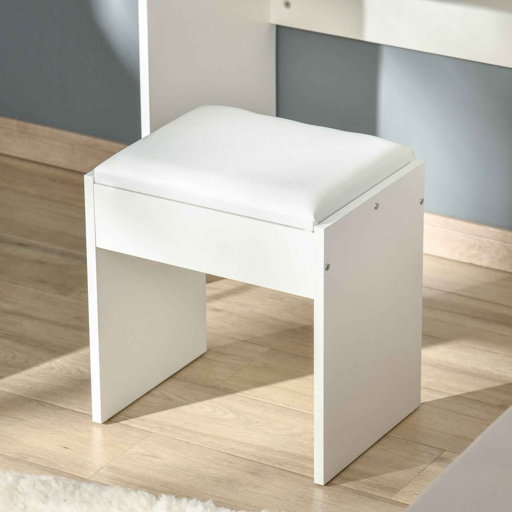 HOMCOM Vanity Table with Folding Mirror, Modern Makeup Table with Stool, 4-Compartment Storage Compartment, White MDF, 80x40x79 cm