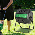 Outsunny 2-Section Rotating Garden Composter with 8 Air Vents, Steel and PP, 71x65x96 cm, Black