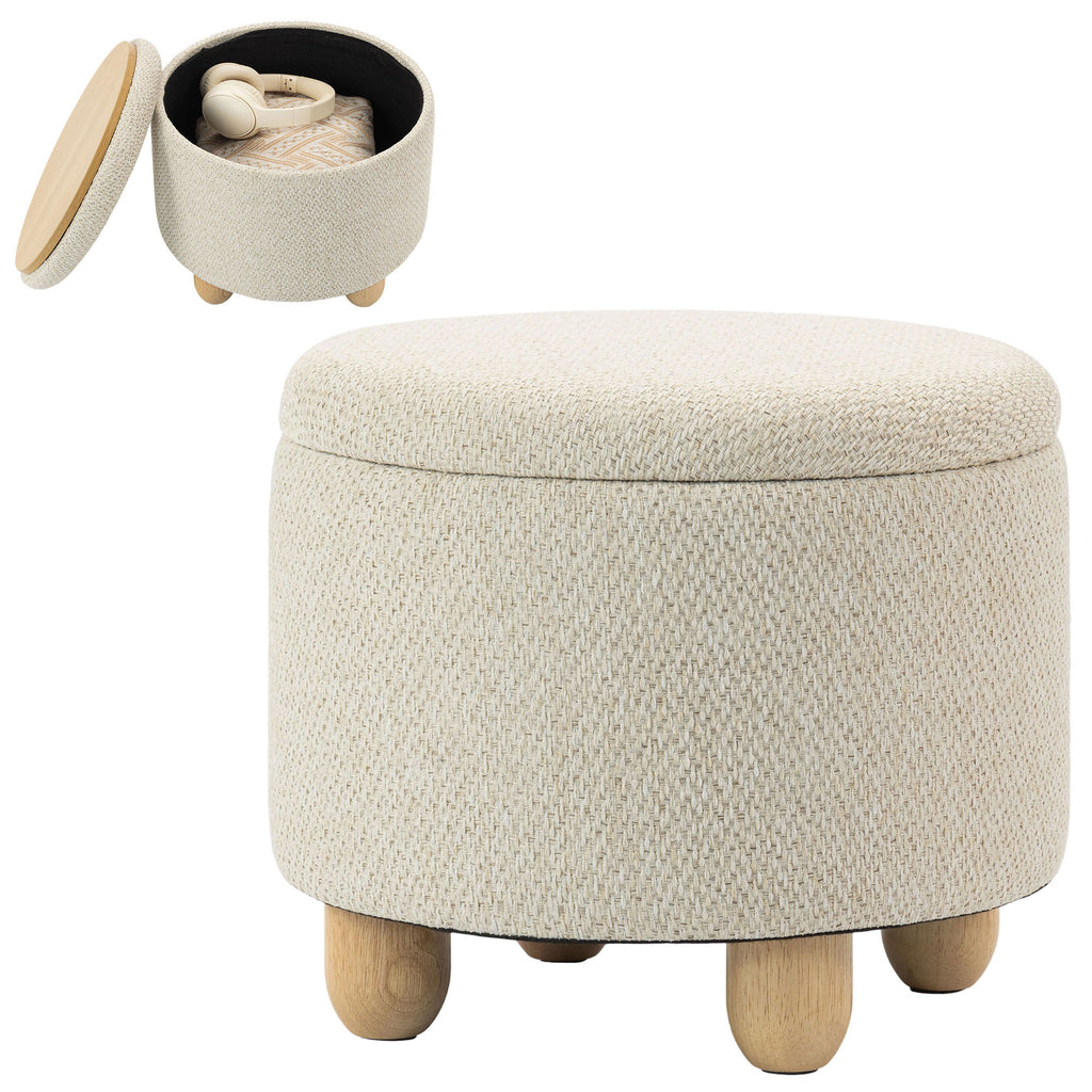 HOMCOM 19L Round Jute Fabric Storage Ottoman with Lid, 120kg Capacity, 38.5x38.5x33.5cm, Beige
