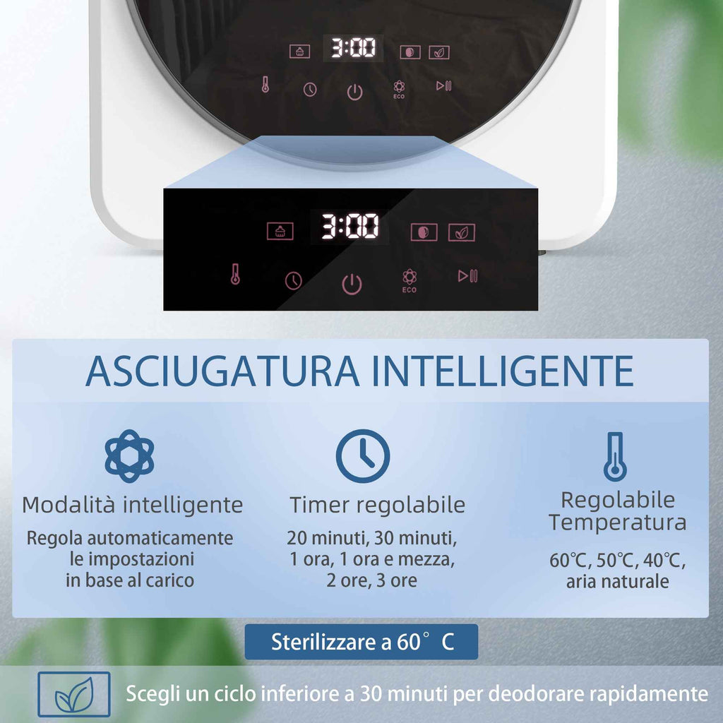 Mini Portable Dryer 4 kg, LED Display, 800W, Front Loading, Up to 60°, Stackable/Wall/Freestanding, Timer, for Home, White