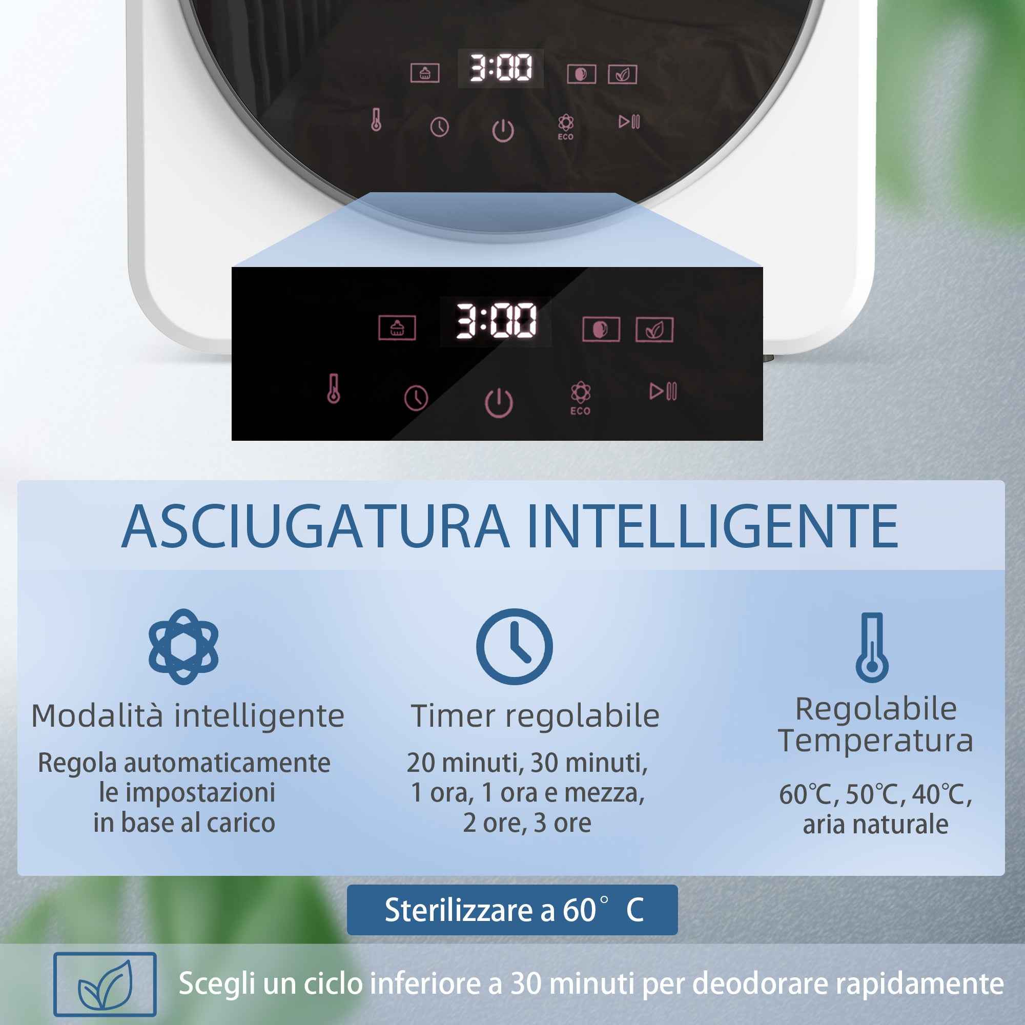 Mini Portable Dryer 4 kg, LED Display, 800W, Front Loading, Up to 60°, Stackable/Wall/Freestanding, Timer, for Home, White