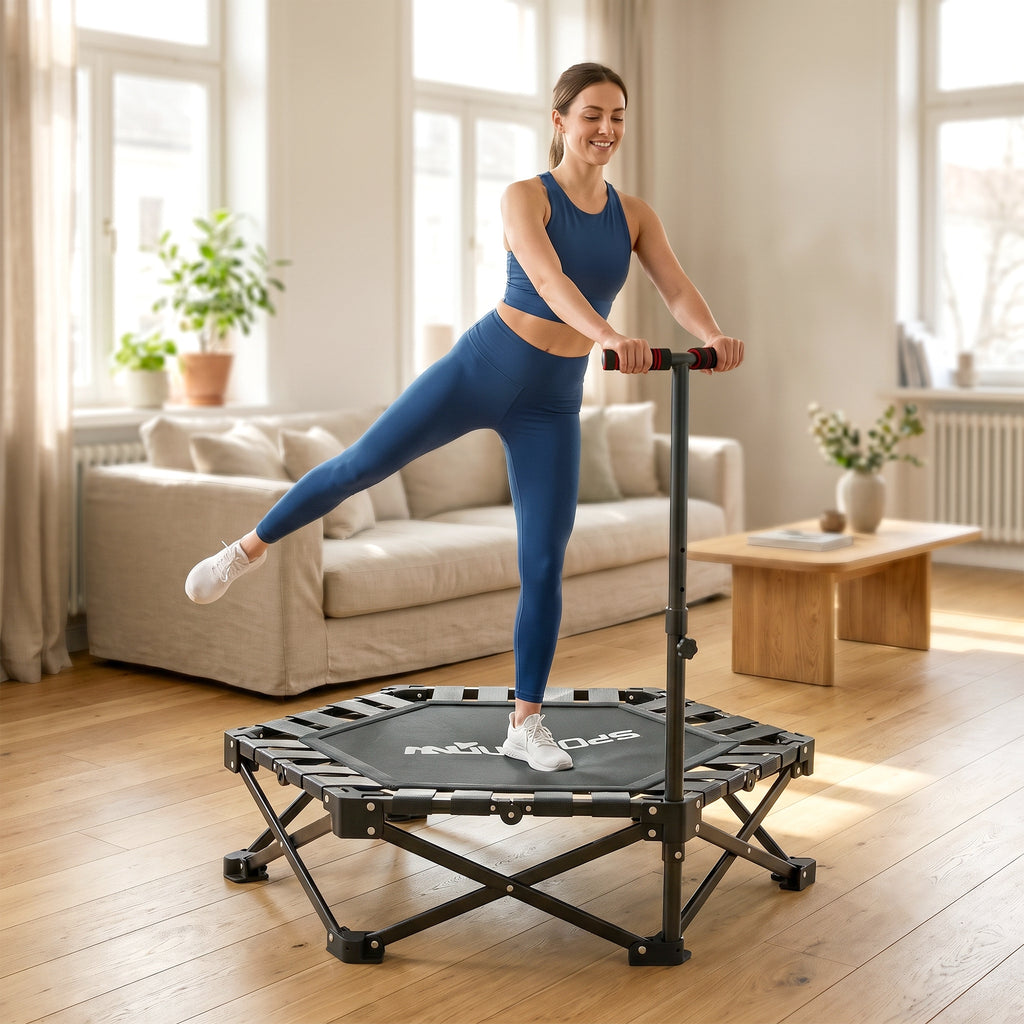 SPORTNOW 104cm Foldable Adult Trampoline with One-Step Opening and Closing System, Adjustable Handle and 24 Bungee Springs, Black
