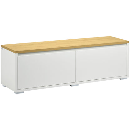 TV Stand up to 65" with Cabinets and Drop-Door in Chipboard, 140x37x45cm, White and Wood Color