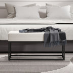 Modern Steel, Sponge and Velvet Fabric Entrance Bench with Adjustable Feet, 94x42x44 cm, Cream