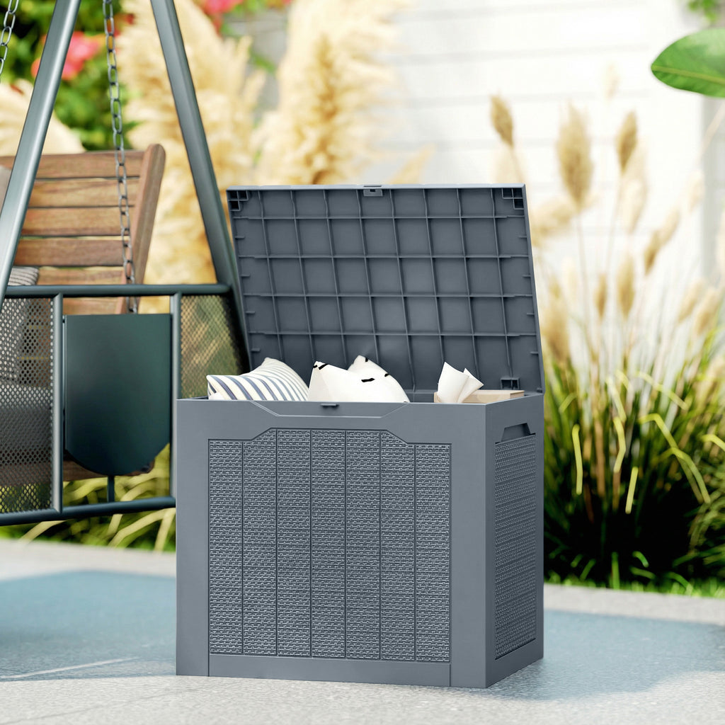 Outsunny Waterproof Garden Storage Box with Handles, PP, 56x41x50 cm, Light Grey
