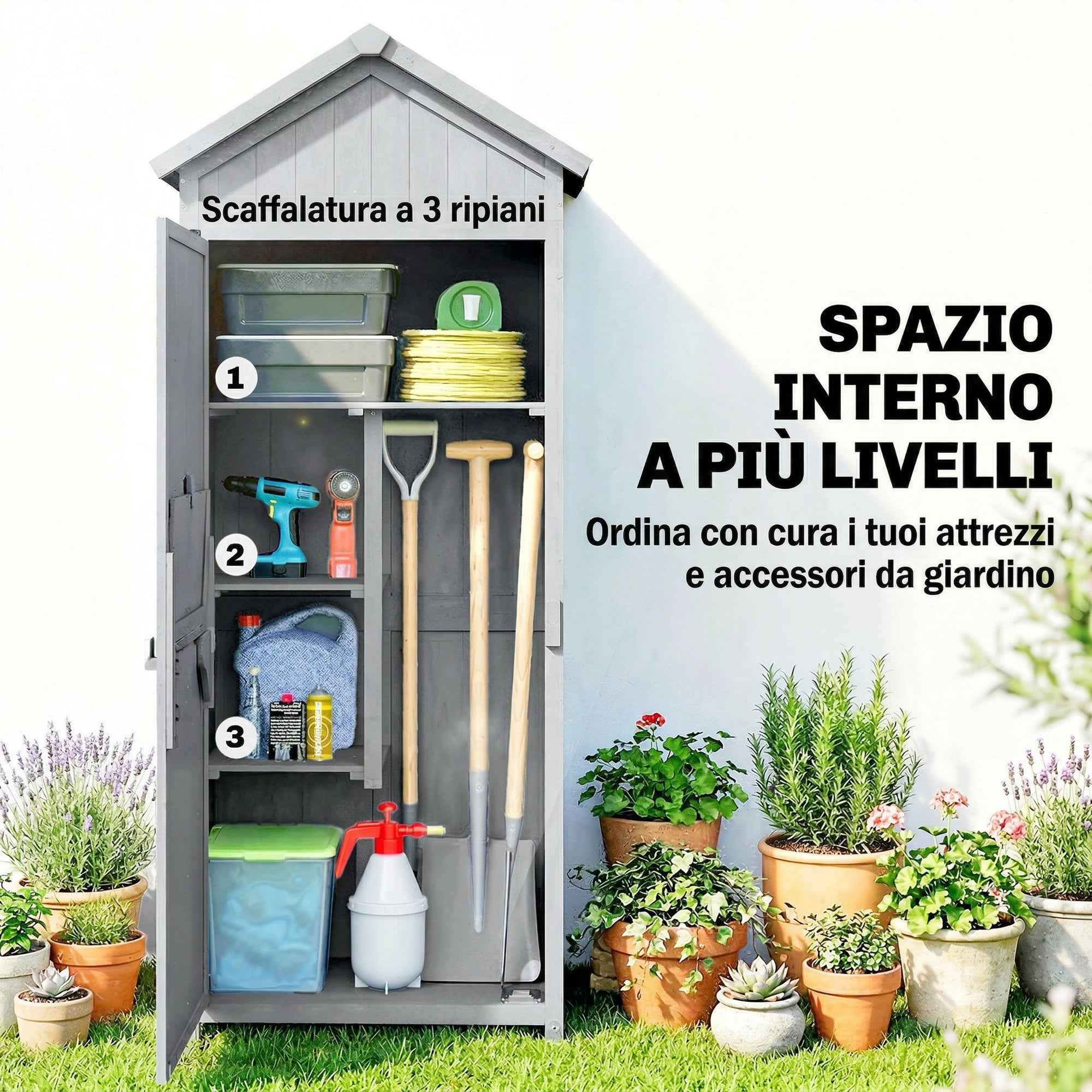 Outsunny Wooden Shed, 77x52.5x178cm, Wardrobe with Folding Workbench
