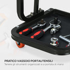 HOMCOM Padded Workshop Stool with Wheels and Tool Tray in Steel and PU, 38x35x37cm, Red - Borgè