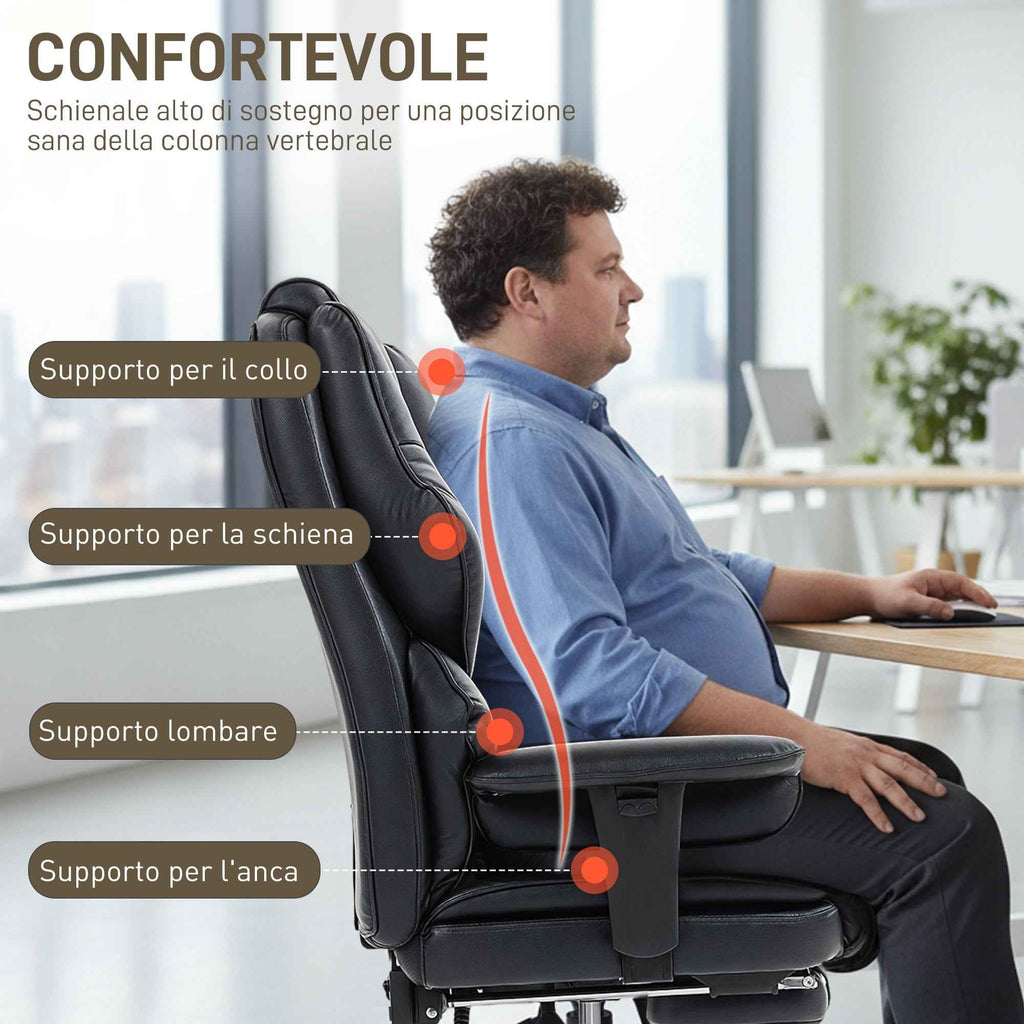 HOMCOM Office Chair with Footrest and Headrest, PU Leather, Foam and Metal, 76x73x117-125 cm, Black