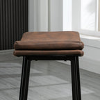 Set of 2 Industrial Style Bar Stools with Footrest, Faux Leather, 48.5 x 38.5 x 68.5 cm, Black and Brown