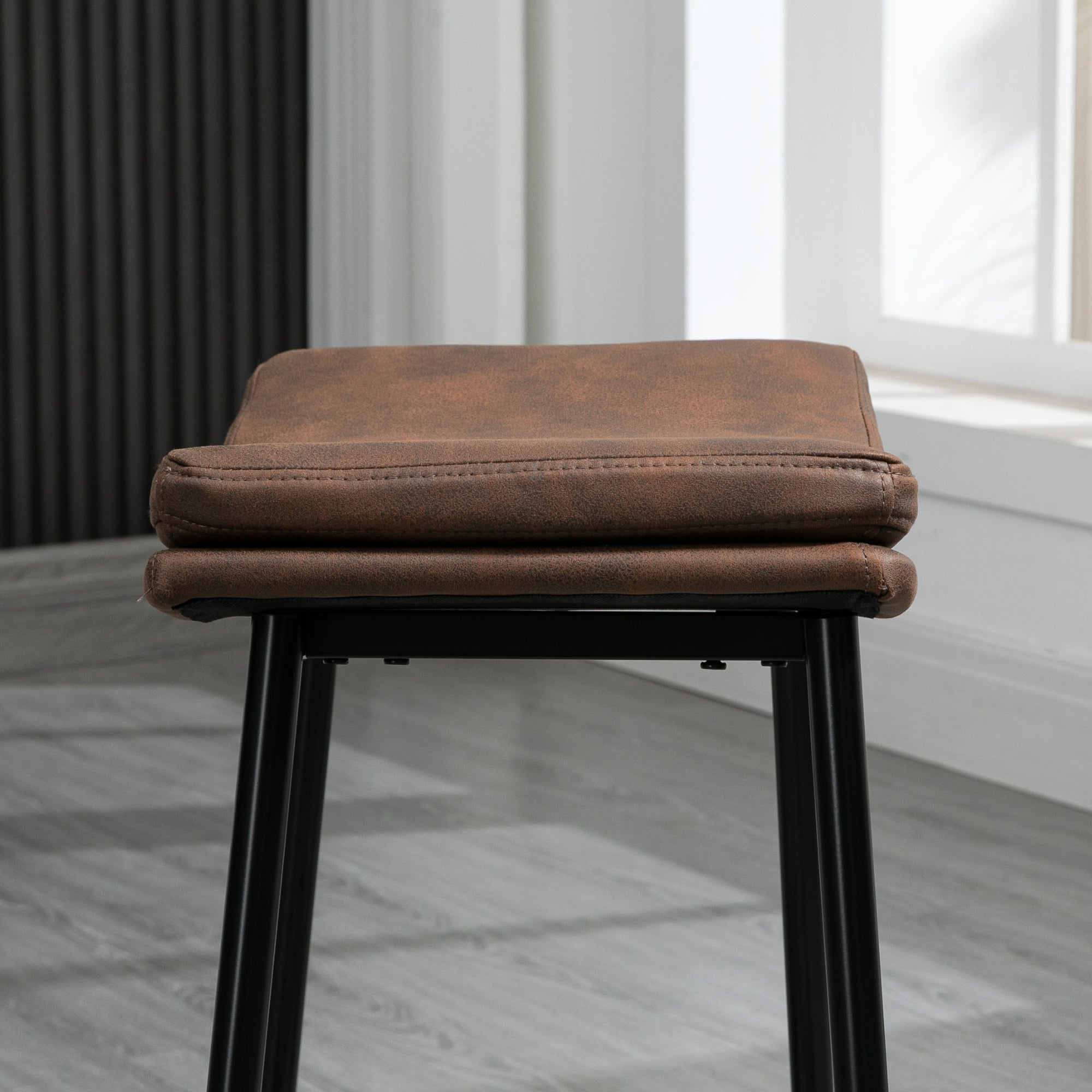 Set of 2 Industrial Style Bar Stools with Footrest, Faux Leather, 48.5 x 38.5 x 68.5 cm, Black and Brown