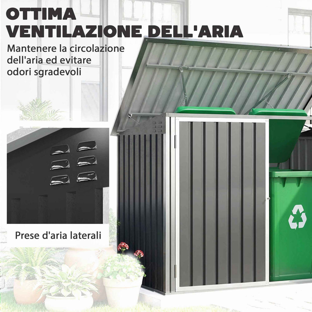 Outsunny Garden Shed, Horizontal Garbage Can Organizer, Dark Gray