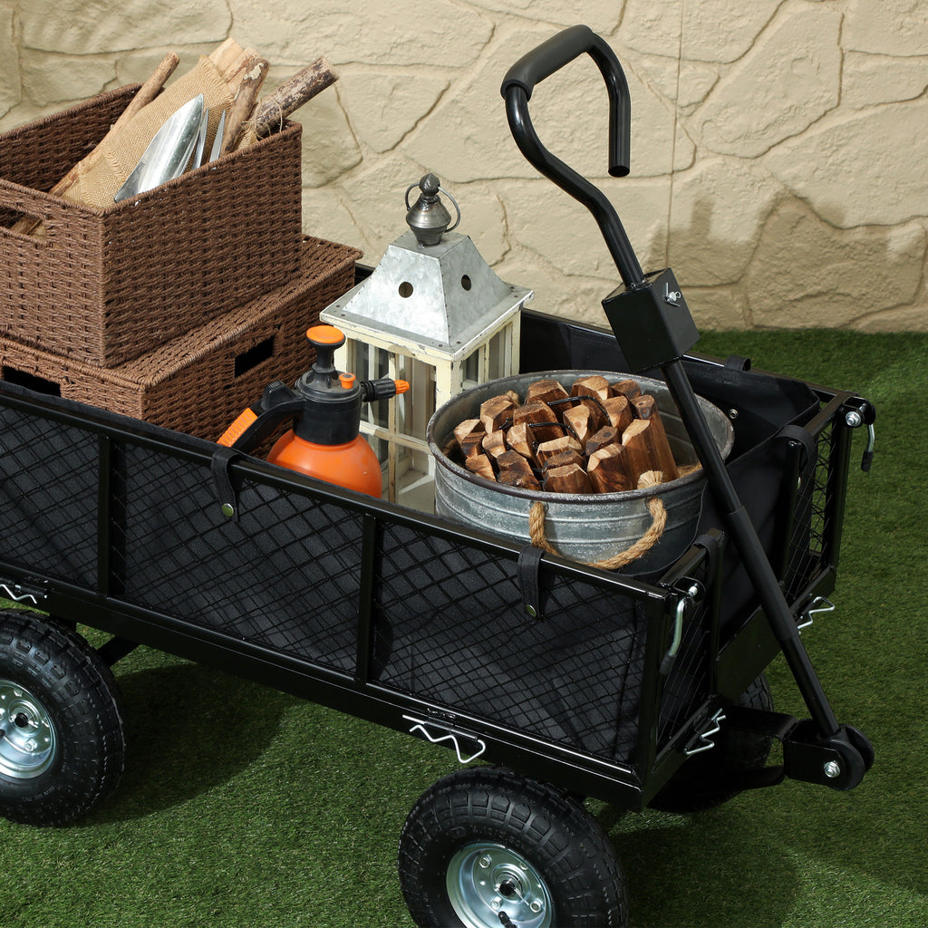 114L Steel Garden Cart with Storage Bag and Removable Walls, 105x51x54 cm, Black