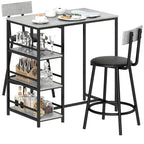 3 Piece Dining Set with Bar Counter with Shelves and 2 High Chairs with Backrest, Light Grey
