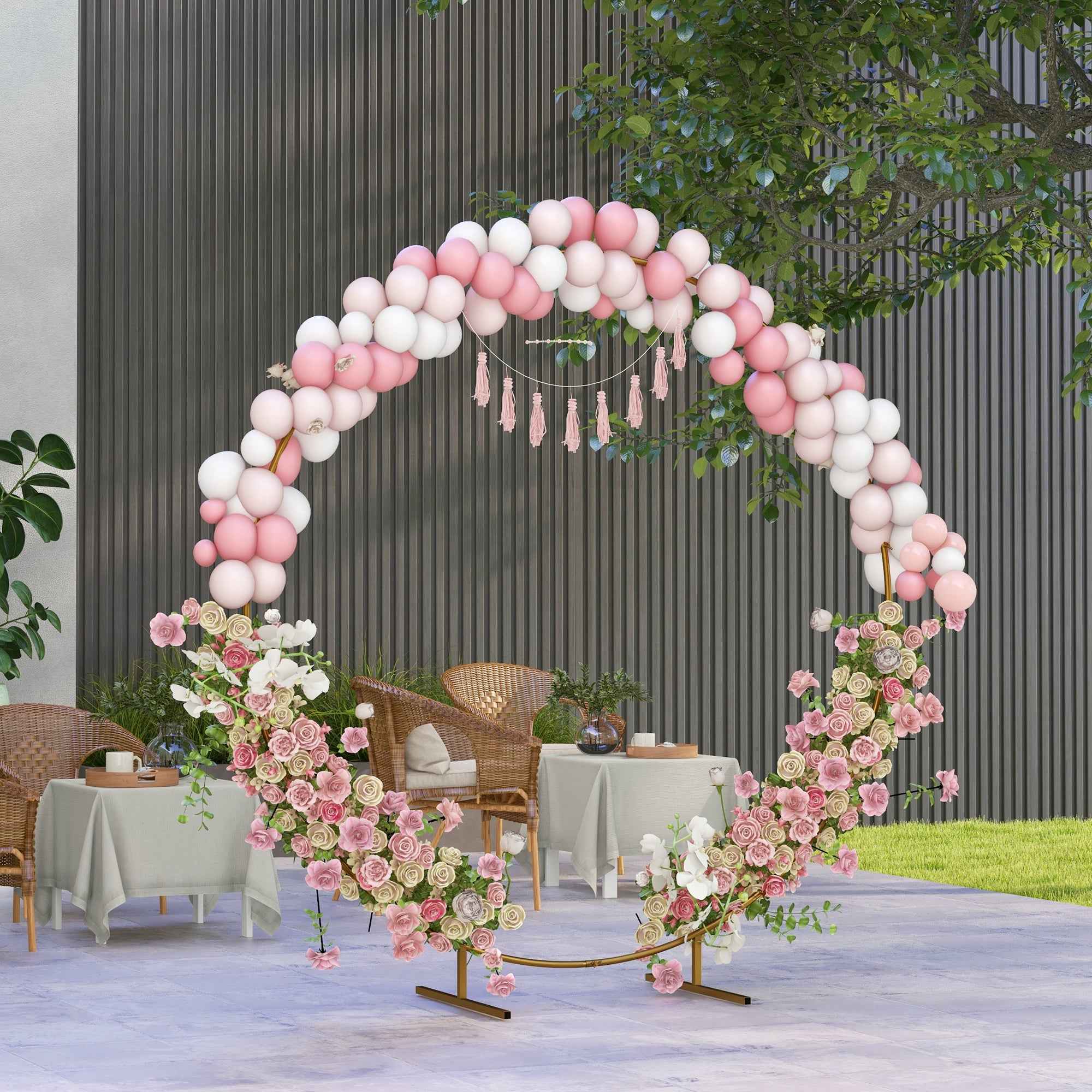 Outsunny Steel Garden Arch, Round Wedding Arch for Balloons and Climbing Plants for Ceremonies, Birthdays and Events, 222x60x224 cm, Gold