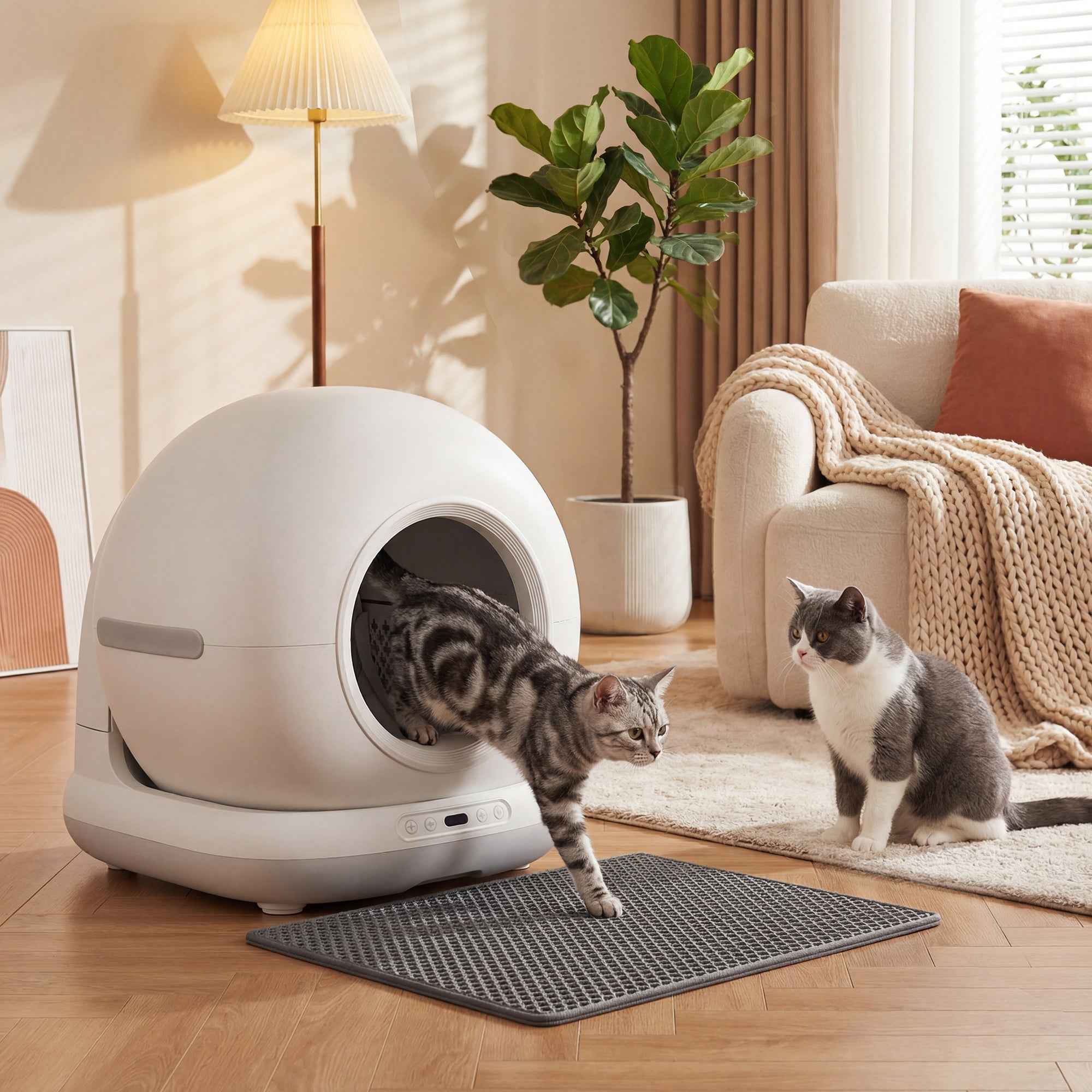 PawHut Self-Cleaning Litter Box with HD Camera, 7L Container and Sensors, in PP and ABS, 58.1x47.5x53 cm, White and Grey